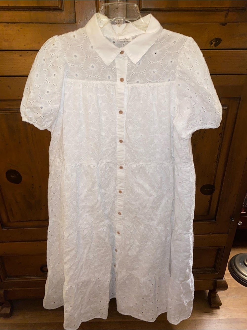 Happy Threads White Eyelet Button Up Short-Sleeve Maxi Dress Size XL